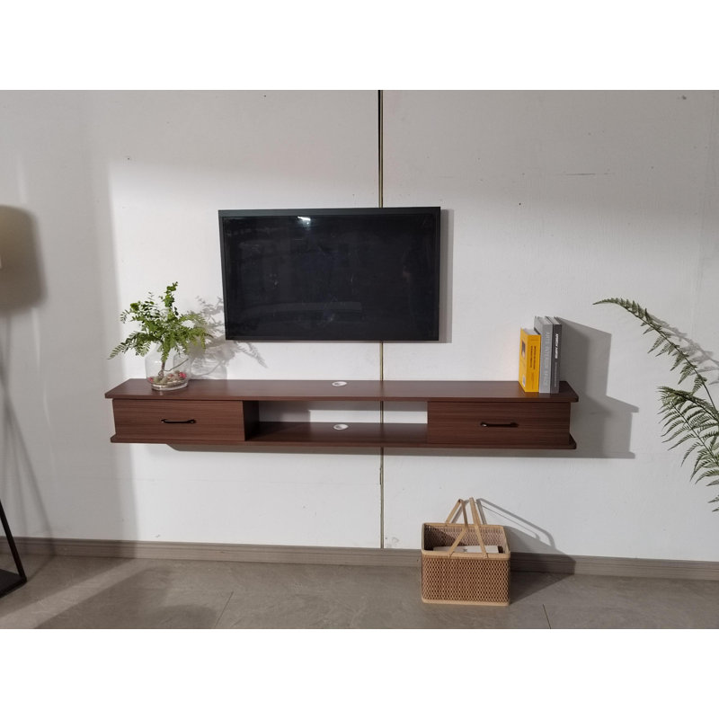 Meuble télé moderne flottant mural de 47 po avec 2 portes, pour téléviseurs jusqu'à 50 po, noyer, 7.9"H x 47"L x 9.4"W