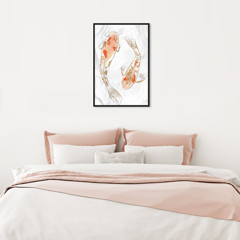 « two koi fish marble », impression sur toile, H 30 po x l 20 po, Cadre noir