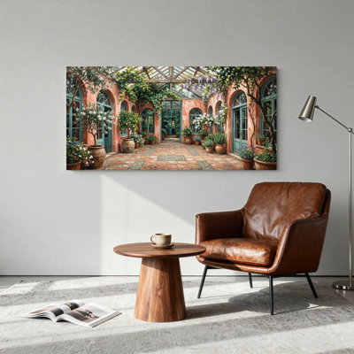 Ensemble de 1 tableau sur toile représentant un jardin ou une cour