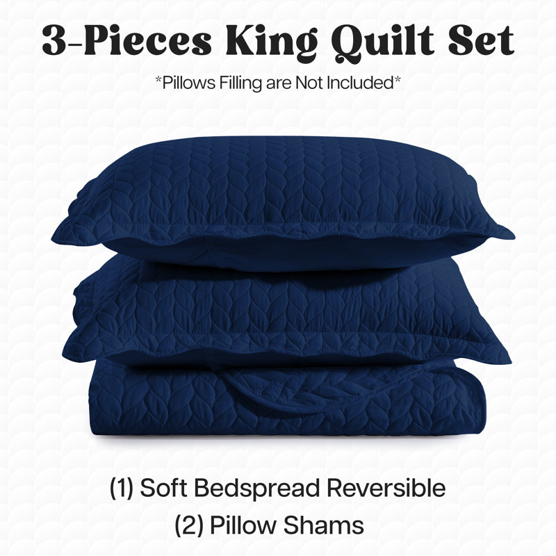 Embossed Quilted Bedspread Set – Ultra Soft Microfiber Coverlet With Pillow Shams, Hotel-Style Bedding For High Beds, Blue