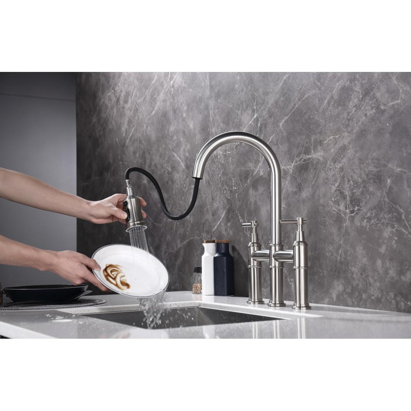 Robinet de cuisine Bridge avec douchette extractible encastrée