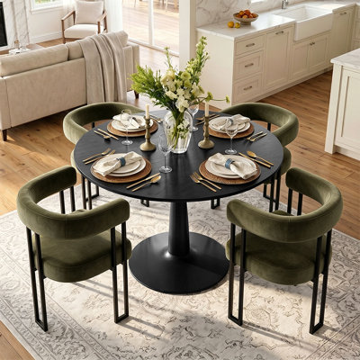 4 - Person Dining Table Sets With Round Table & 4 Upholstered Velvet Chairs