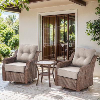 Sami Patio Rattan Swivel Glider Chair & Side Table Set With Water-Resistant Olefin Cushions