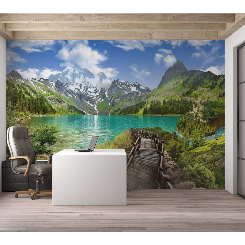 Papier peint de qualité supérieure - Panorama du lac de montagne, L 96 po x l 120 po