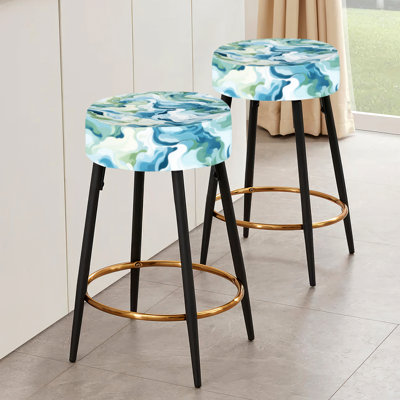 Ensemble de 2 tabourets de bar abstraits bleu éthéré camouflage