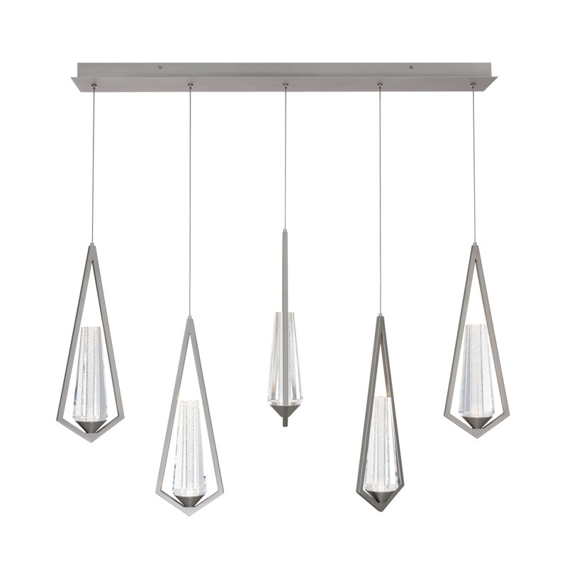 Devotion LED Pendant, 18" H x 5.5" W x 40" D, Satin Nickel, 5 Lights