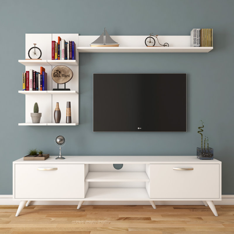Husnu Entertainment Center for TVs up to 55", White, 1 TV Stands, 1 Middle Shelf and 1 Large Shelf
