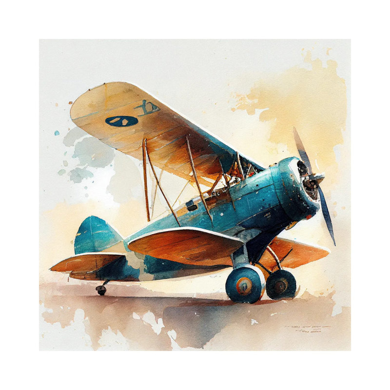 Aquarelle, avion rétro I, Canevas, H 12 po x l 12 po x P 0,75 po
