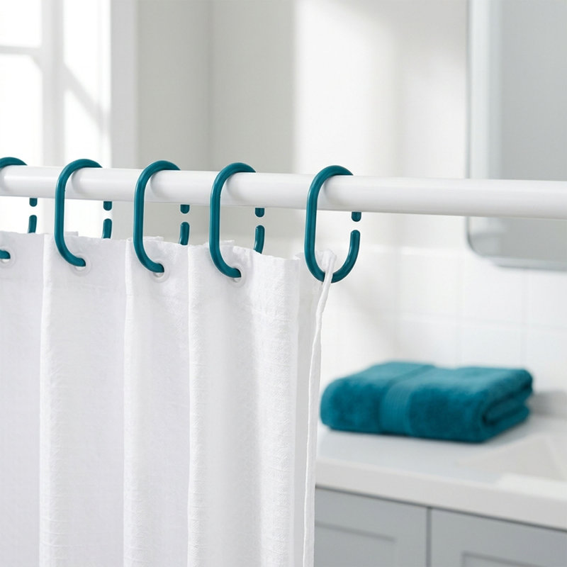 Anneaux de rideau de douche en plastique massif, Bleu paon uni