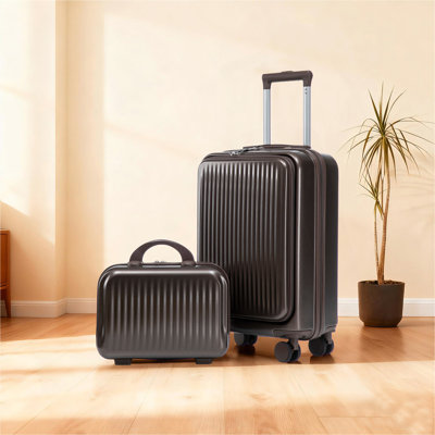 14 "/ 20" 2 pièces / ensemble dans un bagage à roulettes en ABS, avec serrure à combinaison et ouverture avant, étui à cosmétiques 14 "