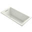 White rectangular soaking bathtub with a chrome slotted overflow drain.