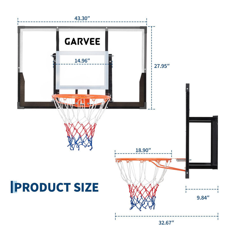 Cerceau de basketball intérieur et extérieur 44 "avec panneau incassable, Blue