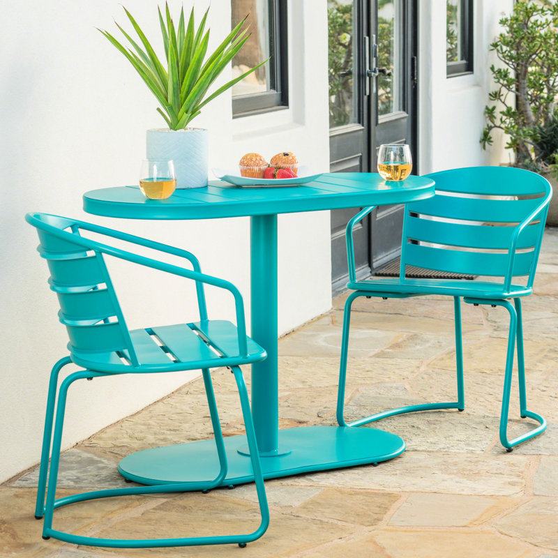 Bistro d'extérieur - Fer en sarcelle, arrangement élégant en fer, sarcelle, 2 chaises et table ovale pour le plaisir du jardin