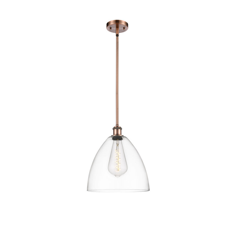 Luminaire suspendu en forme de globe à 1 lumière Alonta, H 45,75 po x l 12 po x P 12 po, Transparent, Cuivre antique