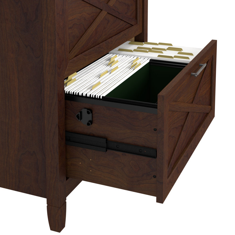 Bureau de direction en L avec classeur à 2 tiroirs Ozro, Cerise Bing