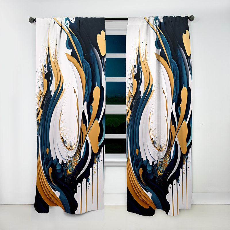 Asleigh - Peinture abstraite d'art moderne bleu et or V - Rideau moderne - Velours obscurcissant - 1 panneau
