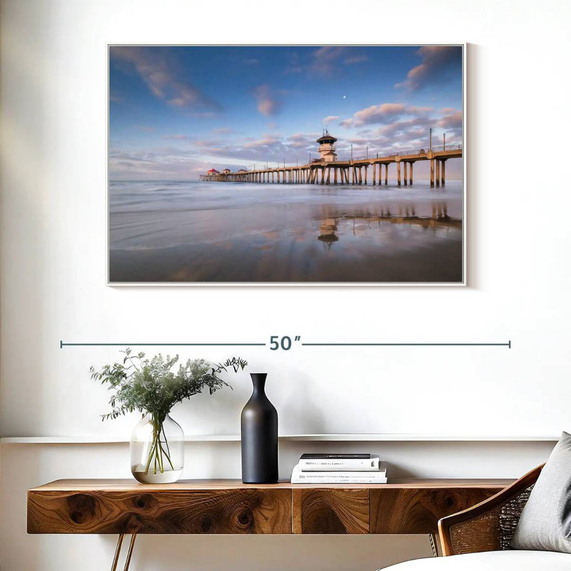 Coastal Huntington Pier, Cadre flottant blanc, 40 po x 27 po