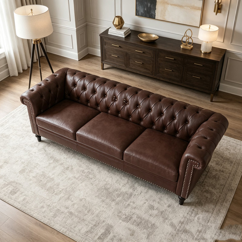 83.66 Inch Width Traditional Square Arm Sofa