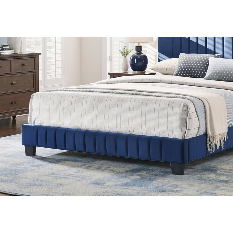 Lit double en velours bleu marine Valletta, Double, Marine