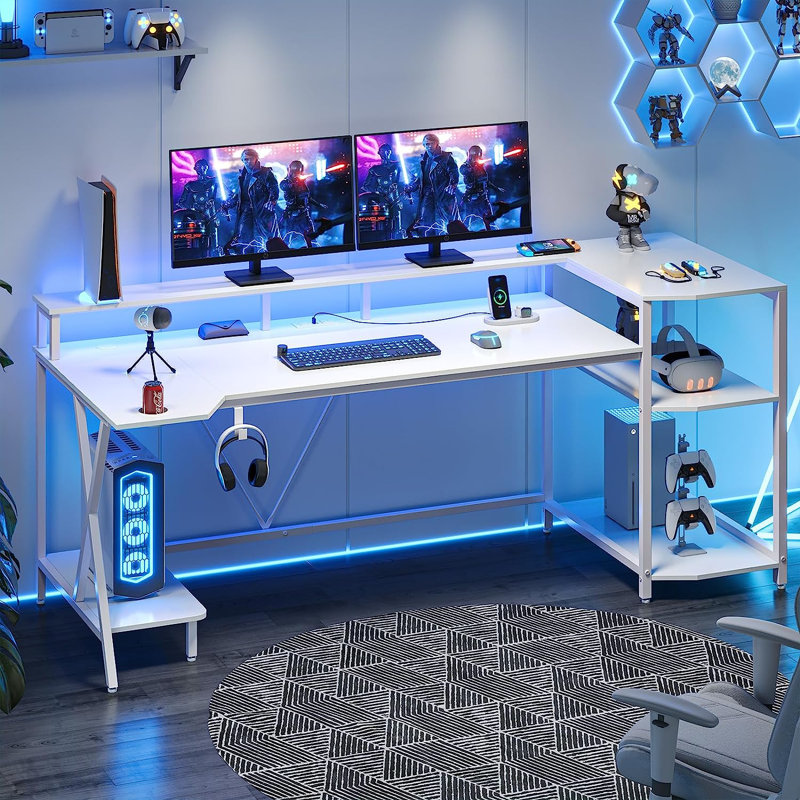 Bureau d'ordinateur en L Cavit, Blanc