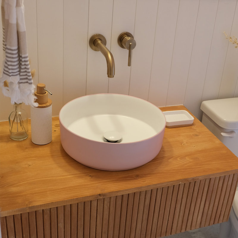 Lavabo de salle de bain vasque circulaire en céramique AGUA Canada Frido, Rose / blanc