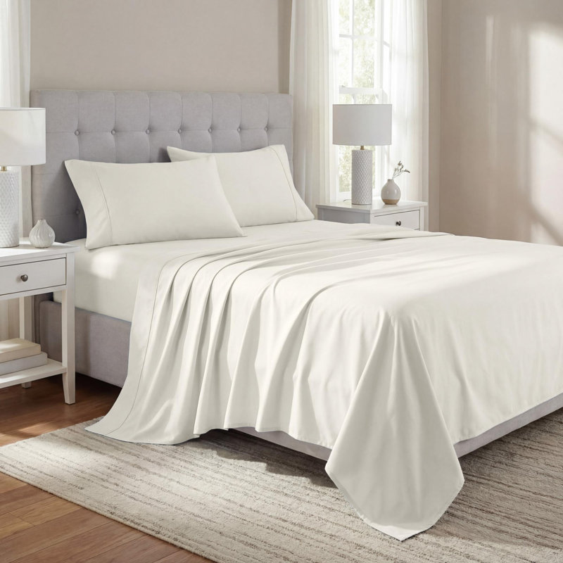 Ensemble de draps en mélange de coton à densité de tissage 1000 fils Superior, Ivoire