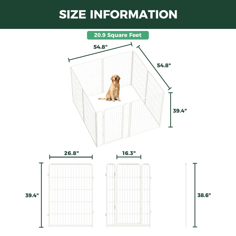 Parc pour animaux d'intérieur et d'extérieur non-lesté FXW Homeplus Unleashed, Blanc, H 40 po x l 54,8 po x P 54,8 po