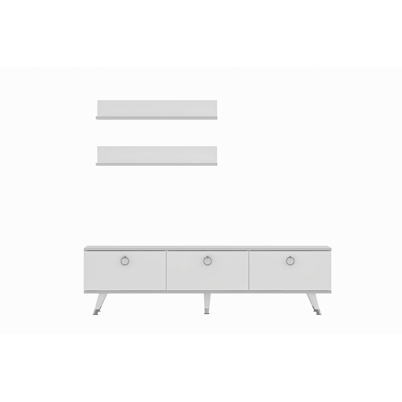Tagen Unfinished TV Stand for TVs up to 60", White/Silver