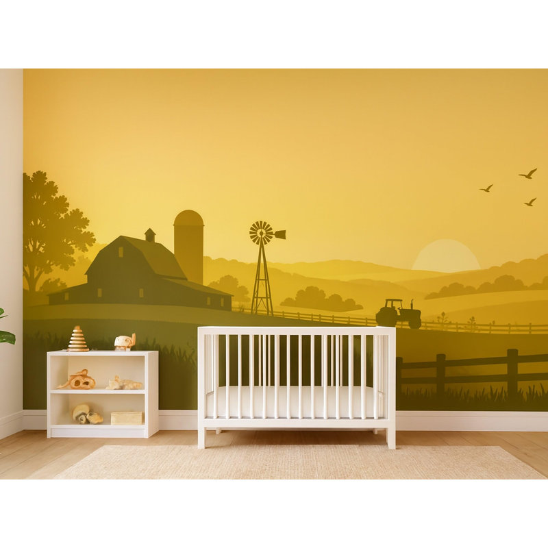 Farm Landscape Wallpaper Mural, Peel and Stick Kids Room Wall Mural, Layered Silhouette Landscape Nursery Wallpaper
