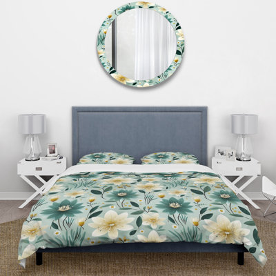 Vintage Romance Green Marvel Blooms - Ensemble de housse de couette à motif floral