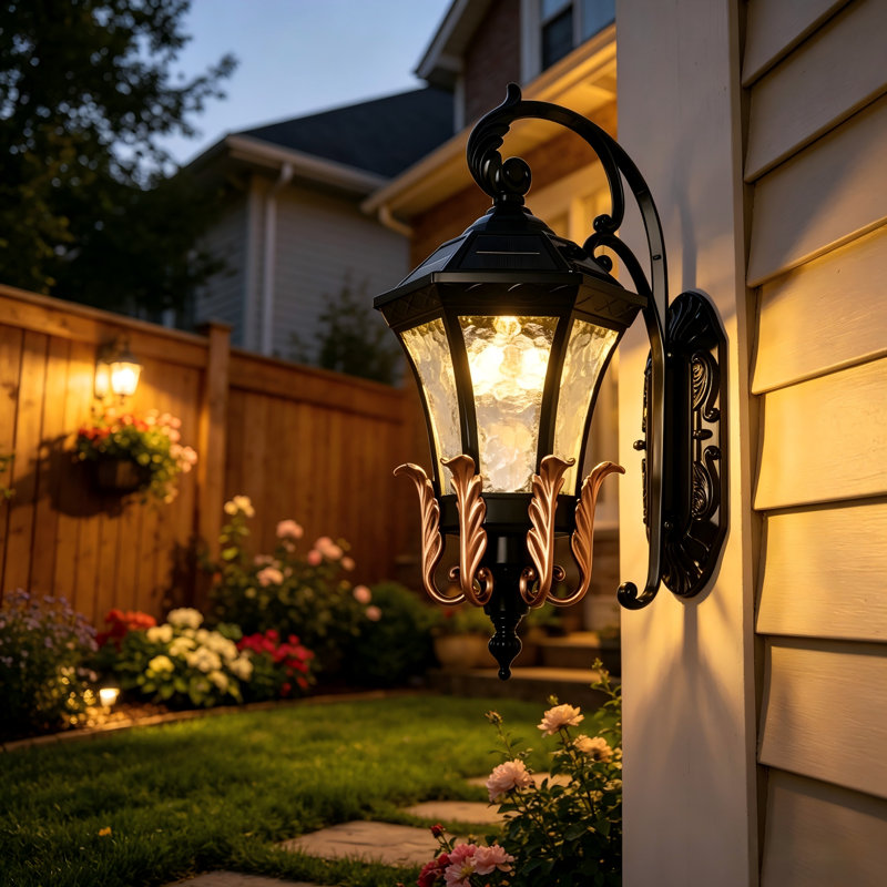 Solar Wall Lantern Outdoor, Clear Glass And Aluminum Black Fh