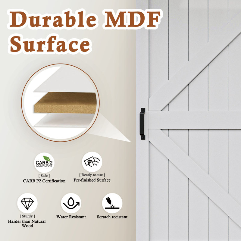 Modern K Shape Primed  Sliding Barn Door with Installation Hardware Kit, 36" x 84"