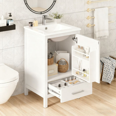 Meuble-lavabo moderne de 20 pouces avec lavabo en céramique et tiroir et porte à fermeture en douceur