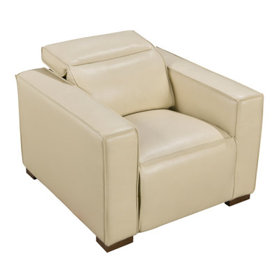 Petkana Reclining Lounge Chair With Barista Brown Legs And Beige Full-leather