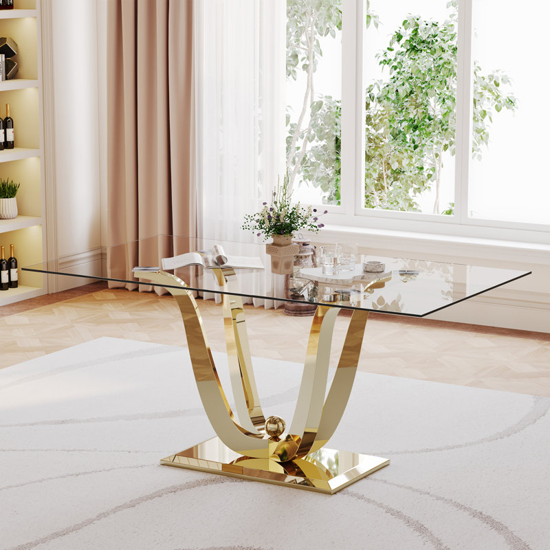 Glass Dining Table Set, Dining Table with Velvet Dining Chairs, 70" Glass Dining Table Set, Kitchen Table and Chairs with Stainless Steel Base for Kitchen Dining Room