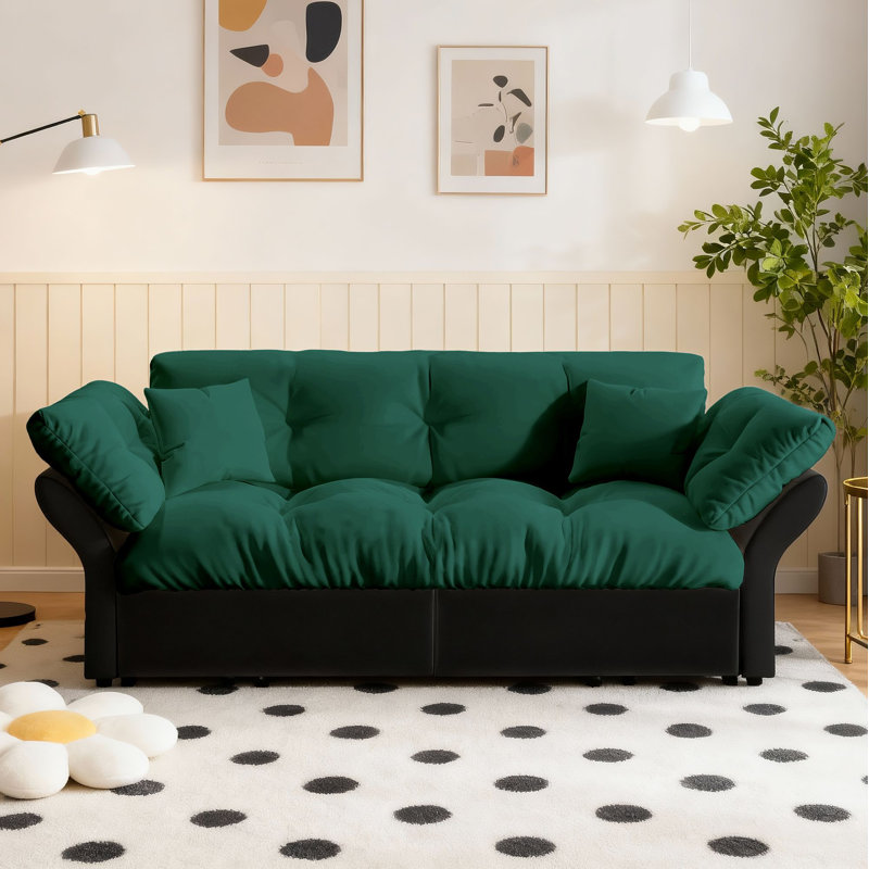 Canapé-lit convertible 3-en-1 Burwell, Velours vert