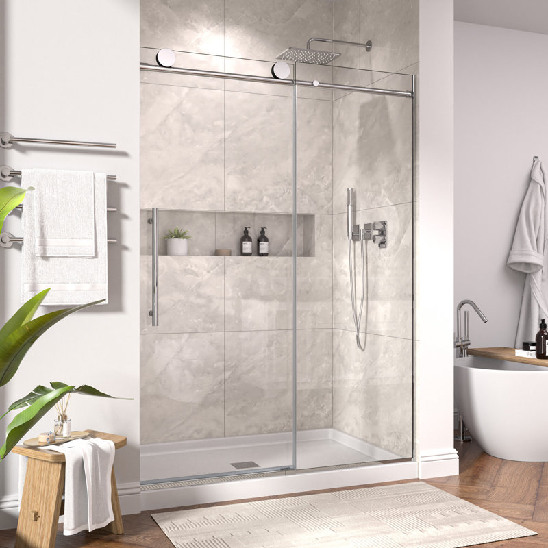 Mortix 60 In. W X 74 In. H Single Sliding Frameless Shower Door In Chrome With Clear 5/16 In. Glass