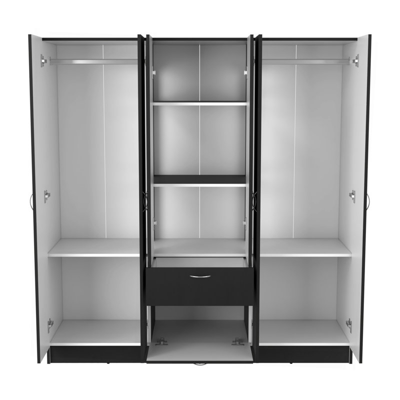 Armoire 6 portes, un tiroir, une tringle, sept tablettes intérieures, wengé noir / blanc - chambre à coucher