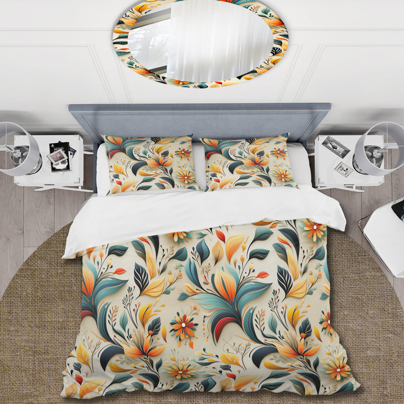Ensemble de housse de couette Yellow Eclectic Boho Floral Radiance, Housse de couette simple + 1 taie décorative stan