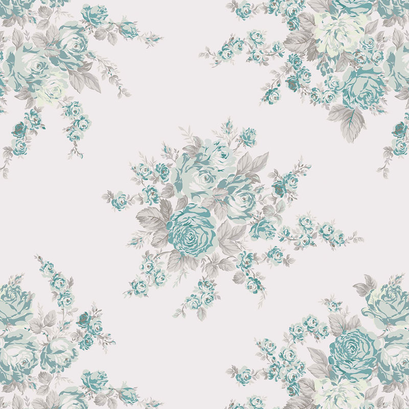 Rachel Ashwell Rose Blossom Teal Wallpaper, Blue