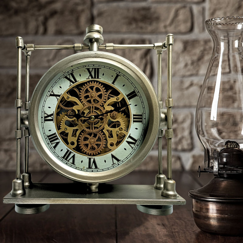 THE GEARS CLOCK Wall Clock with Real Moving Gears LU-LI_ 13 in "TROISVIERGES" SILVER-ANTIQUE