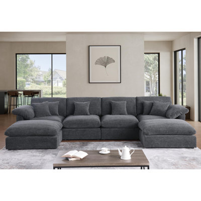 Canapé modulaire en forme de U de 6 pièces de 155,7 po avec repose-pieds amovible