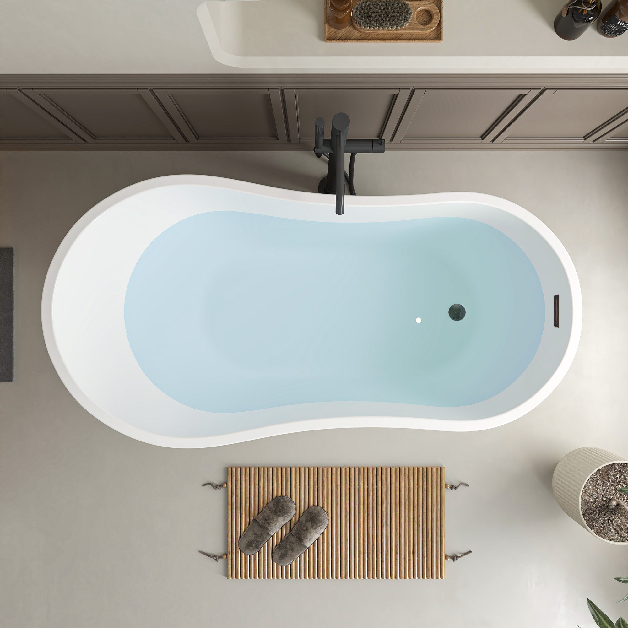 Maya 55" x 28" Freestanding Soaking Acrylic Bathtub, White/Oil Rubbed Bronze