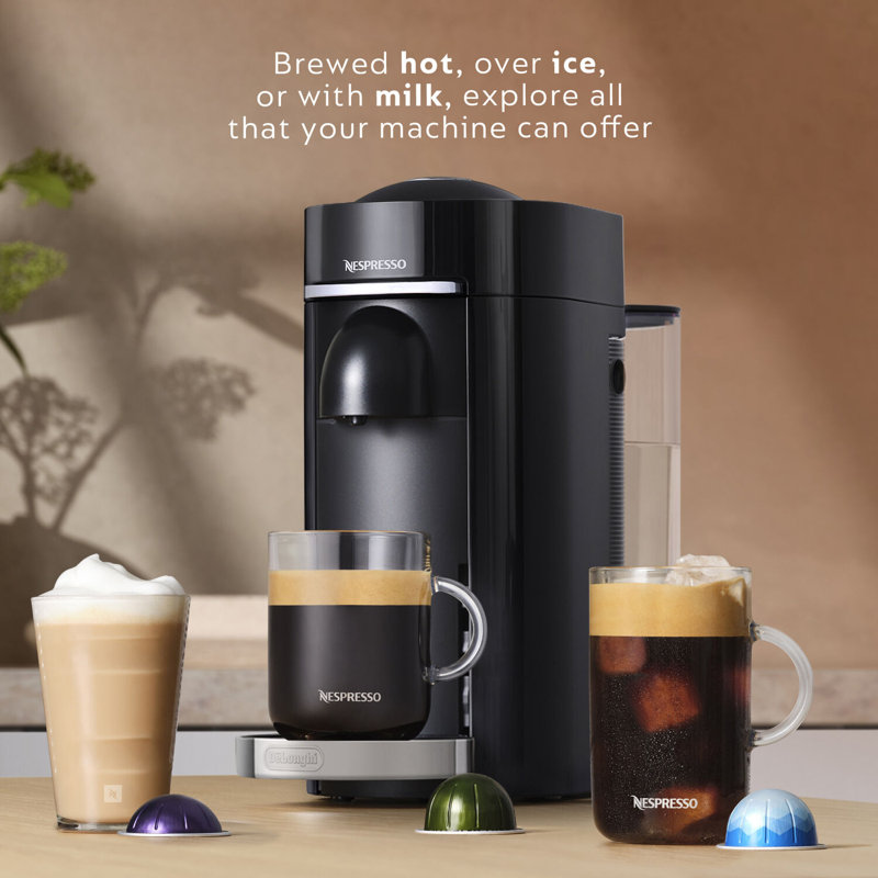 Nespresso VertuoPlus Deluxe Coffee and Espresso Maker with Aeroccino Milk Frother by De'Longhi, Black