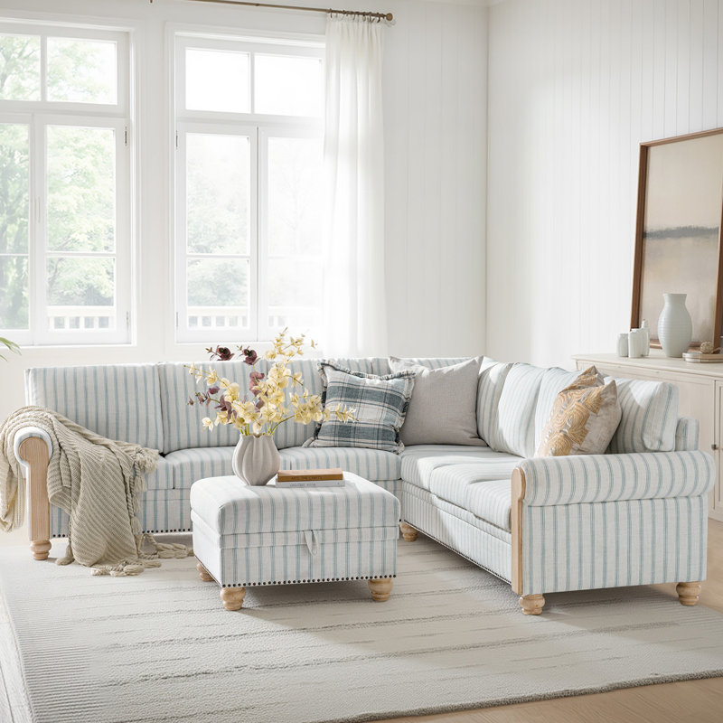 Canapé modulaire de style campagnard rayé Terren, Bleu
