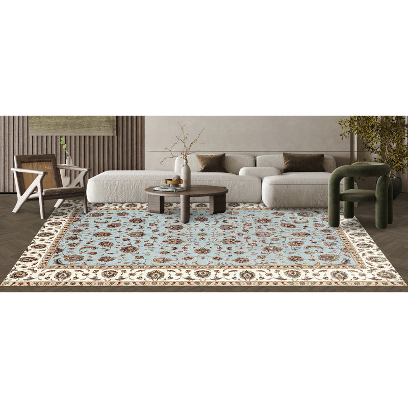 Oriental Area Rug in Light Blue/Ivory, Rectangle 3'10" x 4'2"