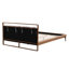 Lit à panneaux en similicuir brun et gris de taille double, support confortable avec coussin ergonomique, 2 lumières à DEL sur la tête de lit, pieds moyens, structure en bois et en métal sans sommier,