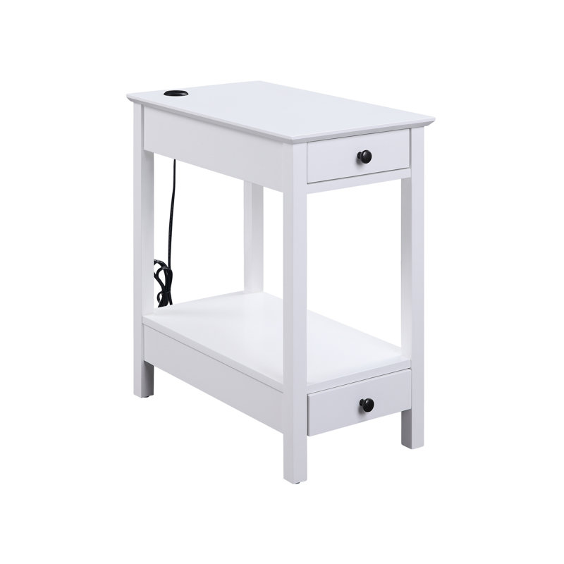 Table d'appoint blanche avec rangement - 2 tiroirs et 1 compartiment ouvert