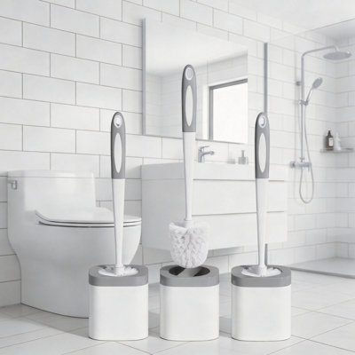 White 3-Piece Toilet Brush And Brush Holder Set, Including 3 Crevice Brushes, Multi-Functional Bathroom Accessory, Deep Cleaning Tool For Toilets.