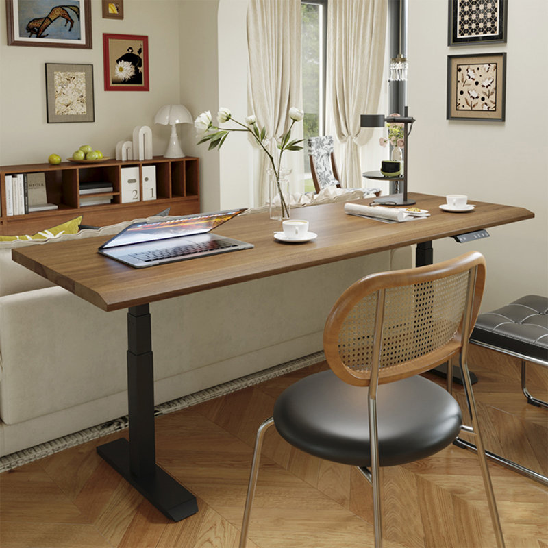 Bureau noyer + bois massif rectangulaire noir + fer, 50.39" H x 62.99" W x 23.62" D